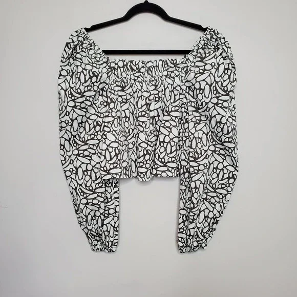 OPEN EDIT • Gray Abstract Print Organic Cotton Babydoll Top Sz M - Picture 2 of 9